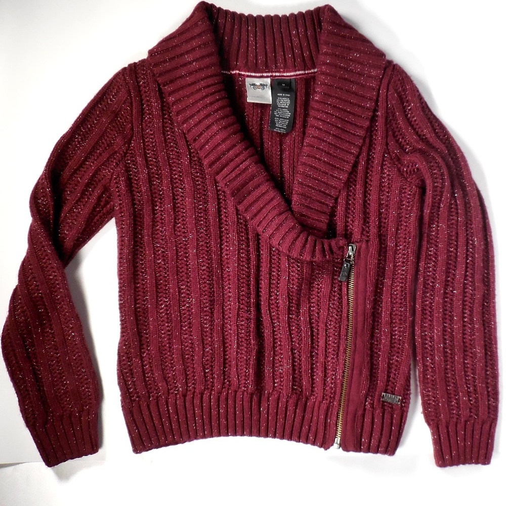 Harley Davidson M Asymmetrical Zip Sweater Maroon